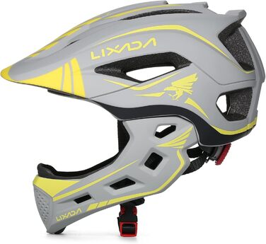 Дитячий велосипедний шолом Lixada Fullface, знімний підборідник, унісекс, 52-58 см, 2-в-1, регульований розмір, для велосипеда та скейтборду, сірий