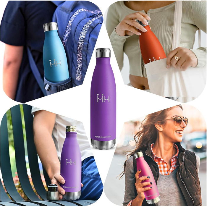 Термопляшка HoneyHolly 750 мл з нержавіючої сталі - спортивна, BPA-Free, для фітнесу, вело, з вуглекислим газом, темно-фіолетова