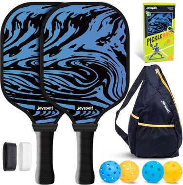 Набір для піклболу JOY SPOT! 2 ракетки, 4 м'ячі, сумка – Легкі ракетки з фібергласовою поверхнею для чоловіків, жінок та початківців – Ідеально для гри в приміщенні та на вулиці