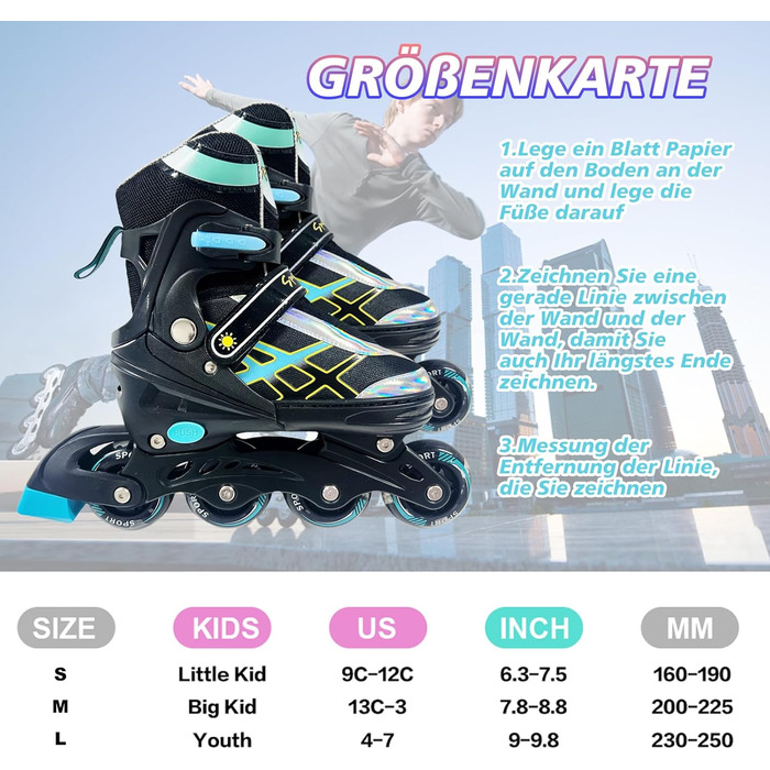 Роликові ковзани для дітей, регульовані, чорно-сині. Розміри 32-35 EU (210-240 мм). Підходять для початківців, для використання в приміщенні та на вулиці.