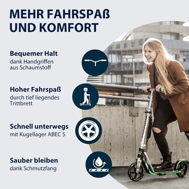 Самокат HUDORA BigWheel 205 алюмінієвий, міський, складаний, регульований по висоті, для дітей і дорослих до 100 кг, з підніжкою