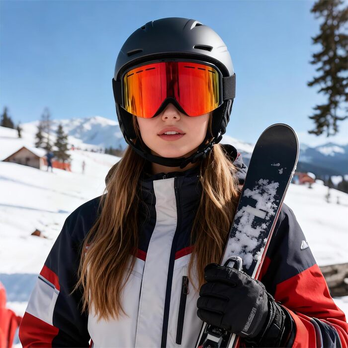 Скі-маска для чоловіків та жінок YH359, сноуборд маска для носіїв окулярів, OTG, антизапітніння, захист від УФ, антиковзаюча стрічка, повне REVO покриття, чорний/REVO червоний - VLT 16%