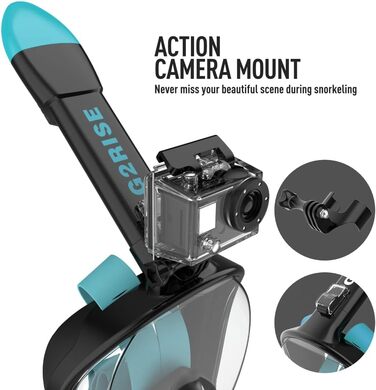 Маска для снорклінгу G2RISE® з трубкою, повна маска для дайвінгу, складана, CO2-безпечна, з кріпленням для камери, чорно-зелена, для дітей та дорослих S/M