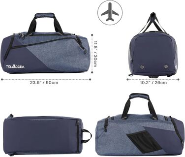 Спортивна сумка-рюкзак Tolaccea 47L з відділенням для взуття та вологих речей, синя – для тренажерного залу, подорожей, плавання, сауни, футболу, унісекс