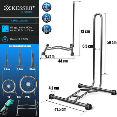 Підставка для велосипеда KESSER® для MTB, E-Bike, Citybike, шосе, з повітряним насосом. Підходить для шини до 65мм. (Антрацит, 2 шт.)