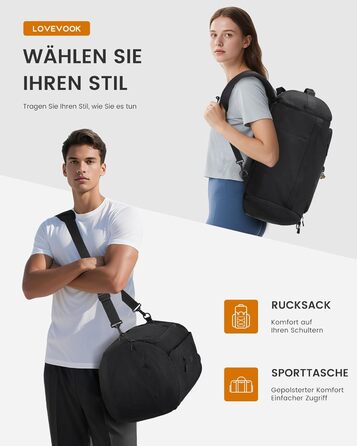 Спортивна сумка LOVEVOOK для жінок та чоловіків, велика сумка для залу, дорожня сумка з відділенням для взуття, водонепроникна сумка для тренувань, плавання, Travel Duffle Bag з рюкзаком, 45L (51*28*32 см), Бежевий