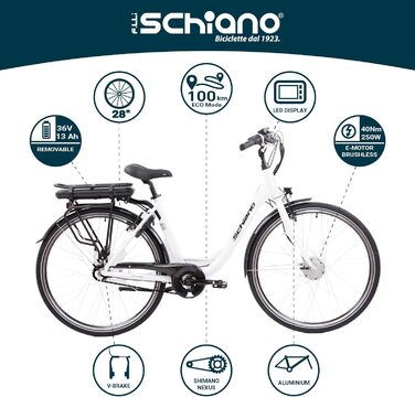 Електровелосипед F.lli Schiano E-Moon 28'' для чоловіків і жінок, до 25 км/год, з акумулятором, мотором, Nexus 7, багажником, електричний велосипед-педелек з великою дальністю ходу