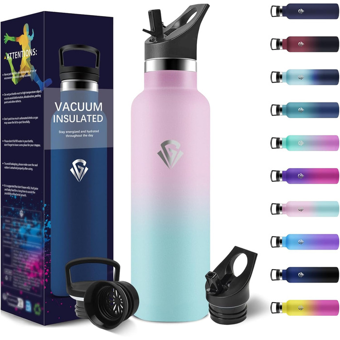 Термос-пляшка 500 мл, не містить BPA, з нержавіючої сталі, подвійна ізоляція, пляшка для води, термос-термокружка з трубочкою, для газованої води, кольори: Темно-синій & Темно-зелений