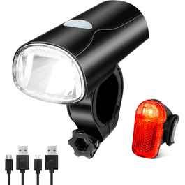 Набір LED-ліхтарів для велосипеда: фара та задній ліхтар, USB-зарядка, водонепроникність, схвалено STVZO, для дітей та дорослих