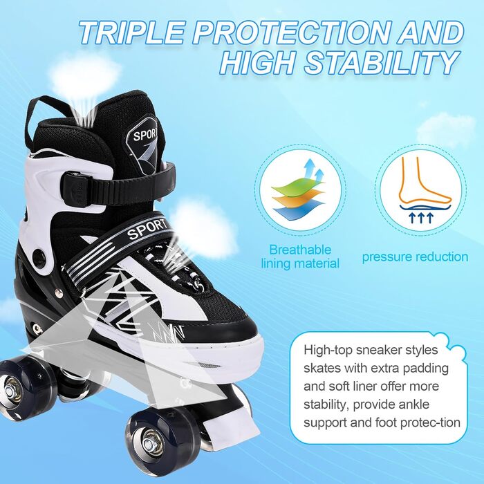 Дитячі ролики DUZSKJ для хлопчиків та дівчаток, регульовані, з підсвіткою, 4 розміри, для початківців