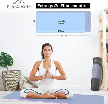 Йога мат EliteAthlete: спортивна, фітнес, гімнастична - з неслизьким покриттям. Розмір 183x61x0.6 см. Включає сумку та ремінь для перенесення. Колір: Ivory Cream