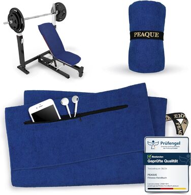 Рушник для фітнесу PEAQE з кишенею на блискавці | Мікрофібра з фротте-структурою | Швидковисихаючий рушник для спортзалу | М'який, 120 x 50 см (Navy-Blue)