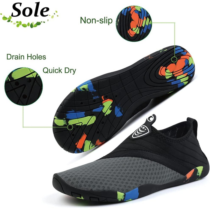 Шкарпетки для плавання унісекс, чоловічі та жіночі, легкі, дихаючі, швидковисихаючі аквашузи (42 EU, сірий)