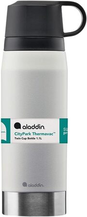 Термос Aladdin CityPark Thermavac 1.1 л з двома чашками, нержавіюча сталь, сіро-кам'яний, BPA Free, зберігає тепло/холод до 25 годин, герметичний, для напоїв, можна мити в посудомийці