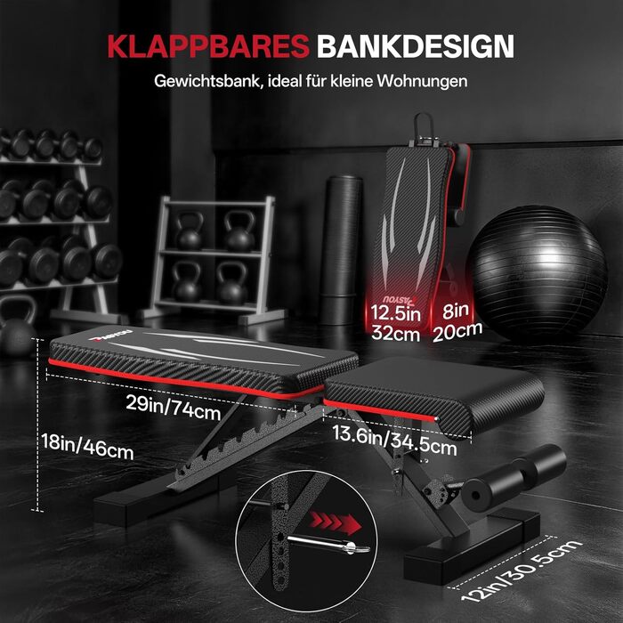 Складана багатофункціональна тренажерна лава PASYOU PA350, регульована атлетична лава для фітнесу та силових тренувань, витримує до 300 кг, для дому та спортзалу