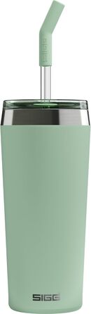 Термокружка SIGG Helia 0.6 л Milky Green з багаторазовою скляною трубочкою та щіточкою, герметична, BPA-free, з нержавіючої сталі 18/8, для подорожей
