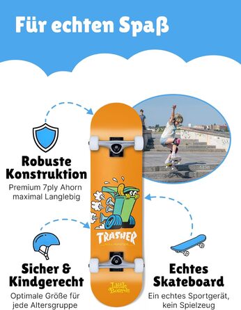 Скейтборд дитячий TheTrasher 7-шаровий клен, ABEC-5, для початківців 3-11 років