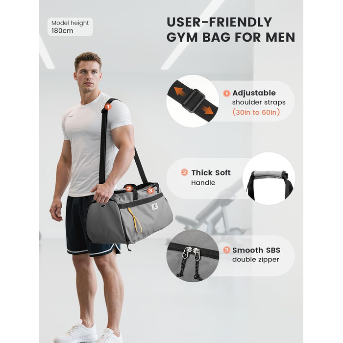 Спортивна сумка SKYSPER 35L з відділенням для взуття та мокрих речей - для фітнесу, спорту, подорожей (сіра)