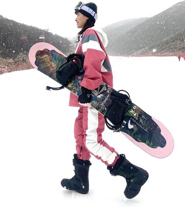 Сніговий комбінезон HOUZONIY для жінок та чоловіків. Теплий, водонепроникний, з капюшоном, для катання на лижах та сноуборді. Розмір S T63+Рожевий