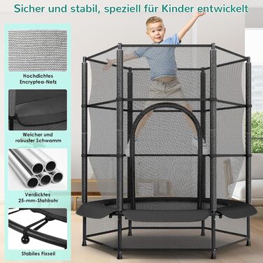 Батут для дітей LIFERUN Ø140 см з сіткою безпеки, для саду та дому, до 50 кг, чорний