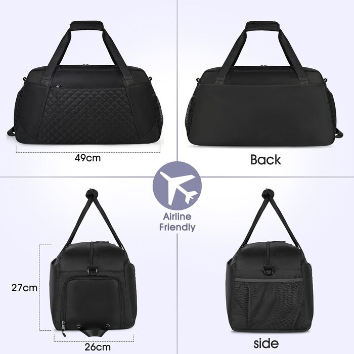 Спортивна сумка Lubardy для жінок, 40л: велика дорожня сумка, weekender, для плавання, тренувань, з відділенням для взуття, для фітнесу, подорожей, йоги, танців (чорна)