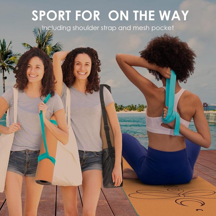 Килимок для йоги з корку Rutschfeste, натуральний каучук TPE, з сумкою, для дому, пілатесу, фітнесу, тренувань, турецький дизайн Мандала (Турецький - Ластівка)