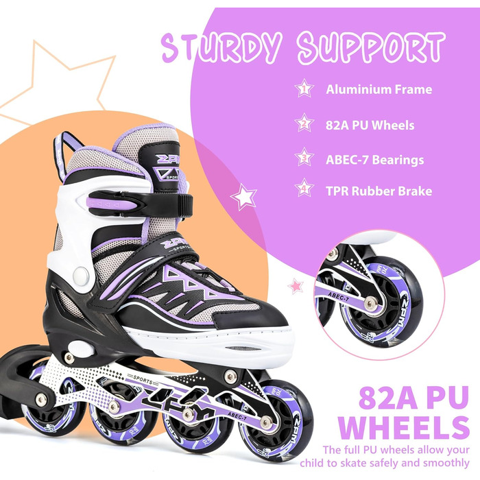 Інлайнери дитячі 2PM SPORTS Cytia Rosa/Violett, розмір 32-35, з LED-підсвічуванням, регульовані, для дівчаток та хлопчиків