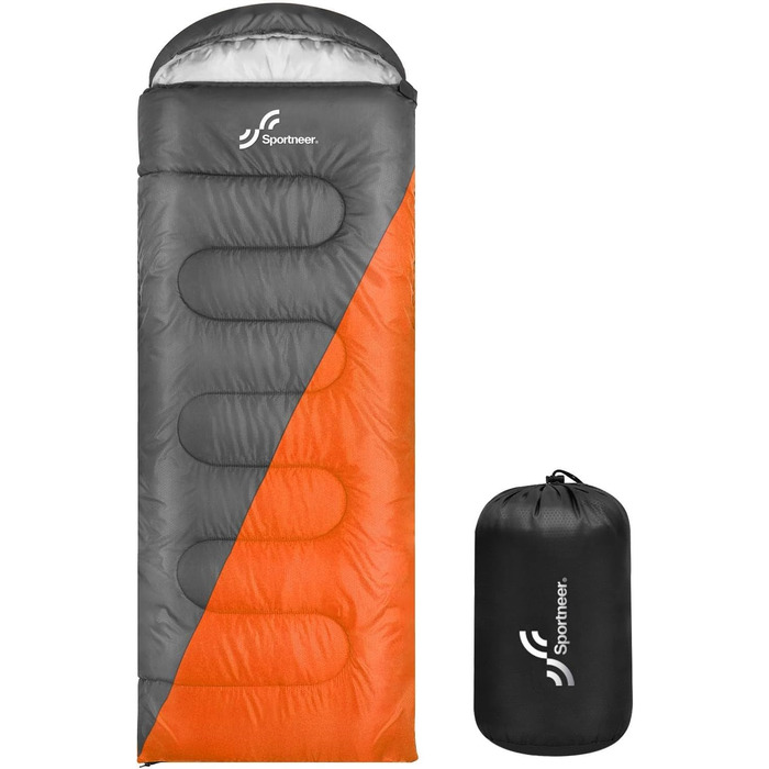 Сплячий мішок Outdoor Sportneer для кемпінгу: 3-4 сезонний літній спальний мішок, зимовий, компактний, легкий, для дорослих, 220x75 см, оранжево-сірий