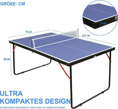Стіл для пінг-понгу Muenfly з сіткою та набором ракеток – Outdoor/Indoor, складаний, з 2 ракетками та м'ячами, стабільний дизайн, синя ігрова поверхня, простий монтаж для дітей та дорослих