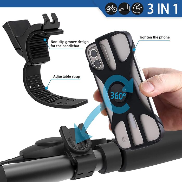Спортивний браслет для телефону, кріплення на руку для бігу та велосипеда, універсальний тримач для смартфонів 4.5''-7'', 360° обертання, знімний, сумісний з Running, Fahrrad (Чорний - Upgrade)