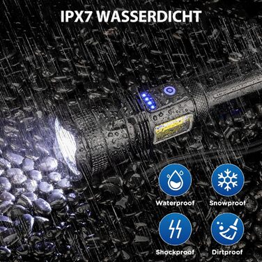 Тактичний ліхтарик Zeusfire LED, 2 шт., 100 000 люмен, 7 режимів, водонепроникний IPX7, для кемпінгу та туризму, чорний