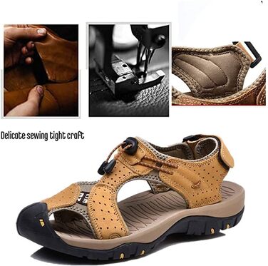 Чоловічі сандалі Asifn для хайкінгу, шкіра, водонепроникні, закритий носок, коричневі, розмір 47/48 EU