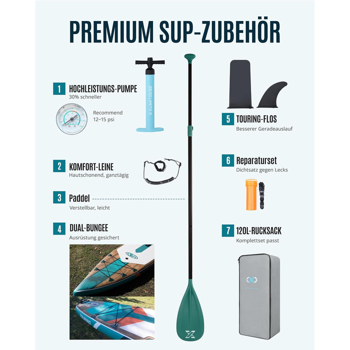 SUP дошка ZLX 350x83 см, темно-зелена з деревним малюнком, знімною центральною плавником, вантажопідйомність 200 кг, для початківців та досвідчених райдерів