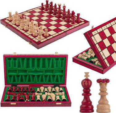 Шаховий набір Intarsien Pearl XL з вишневого дерева | Master of Chess | Класичний шаховий набір 42 см для дітей та дорослих | Шахове поле з фігурами (Червоний XL)