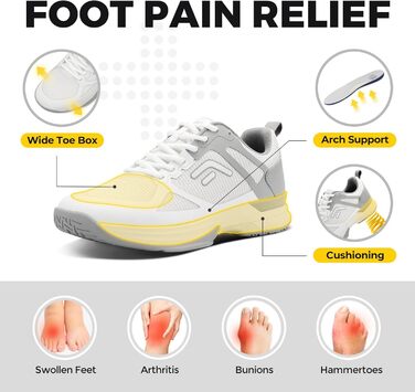 Тенісні кросівки FitVille для чоловіків, широкі, з антиковзким покриттям, для залу, бадмінтону, фітнесу, бігу (42 EU, білі з сірим)