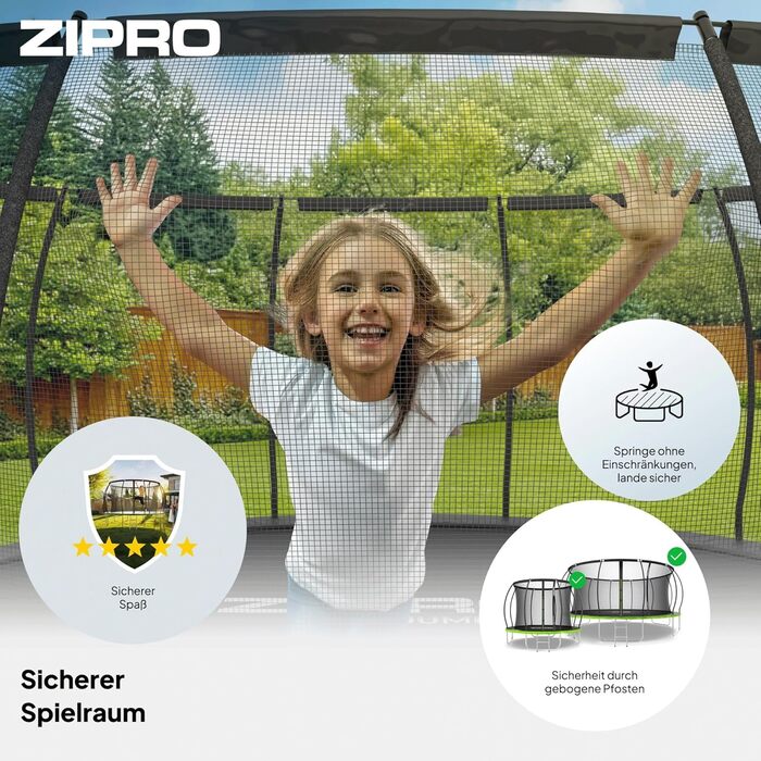 ZIPRO JumpPro Premium Трамплін для дітей Outdoor, садова модель, з сіткою, захист від УФ, стійкий до погодних умов, Ø 252-496 см, до 150 кг