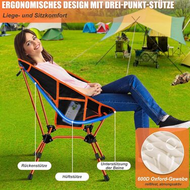 Складний туристичний стілець IEEILULU, 130 кг, для кемпінгу, пікніків, риболовлі, відпочинку на природі та подорожей. Оранжевий колір