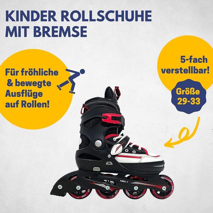 Інлайневі ролики Best Sporting для дітей, розмір 29-33, з гальмом, чорно-червоні