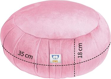 Медитаційна подушка Sensory Owl Zafu для йоги, оксамит, наповнювач гречані лузга, кругла, висота 18 см, діаметр 35 см, рожевий