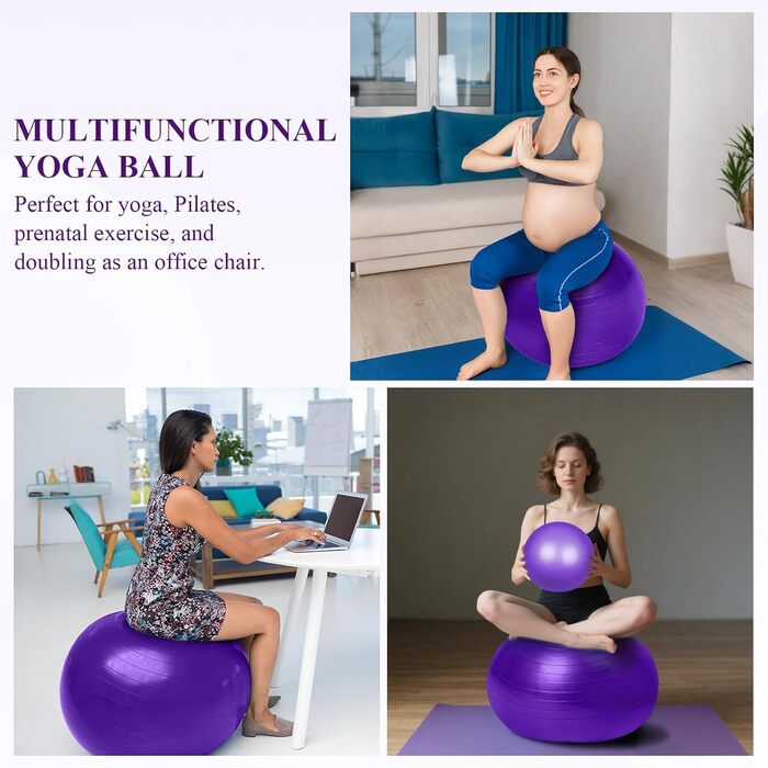 Фітбол Flintronic 55/65 см з насосом, для йоги, фітнесу, вагітності та пілатесу. Анти-вибух, товстий, фіолетовий