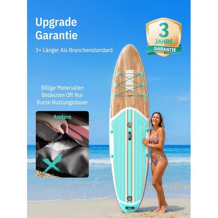 Надувне SUP-борд Niphean Stand Up Paddle Board з сидінням та аксесуарами, 320 см, для 2 осіб, 200 кг, StabilTrac-фін, Cool Mint Wood