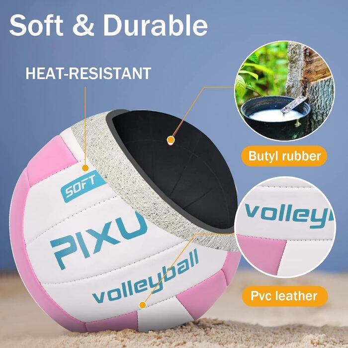 Волейбольні м'ячі PIXUYE, розмір 5, м'які для пляжу, дітей та дорослих, для ігор та тренувань, рожево-білі
