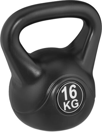Kettlebell Relaxdays 16 кг, пластикова гиря для фітнесу, чорна, для жінок і чоловіків