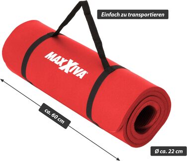 Килимок для йоги MAXXIVA® 190x60x1,5 см, без фталатів, нековзкий, з ременем для перенесення, червоний – фітнес, спорт, тренування