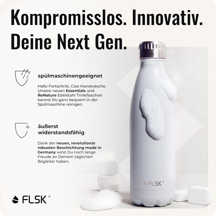 Термобутилка FLSK Next Gen Essentials з нержавіючої сталі 500 мл, чорна – міцна, підходить для газованих напоїв, можна мити в посудомийці, екологічна упаковка