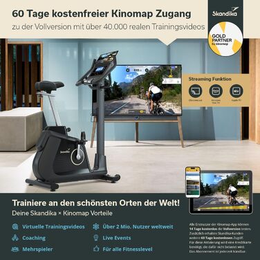 Велотренажер Skandika P14 з екраном, Bluetooth, додатком, до 150 кг – домашній ергометр для фітнесу