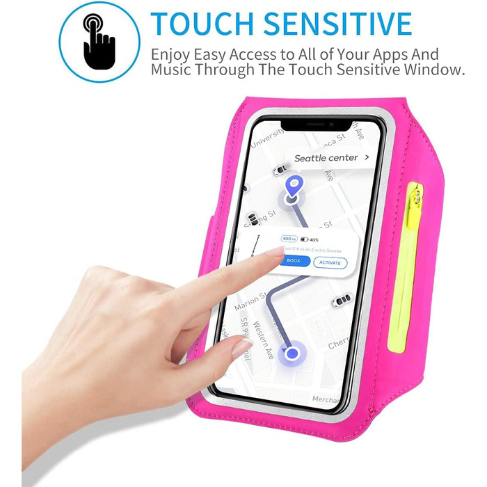 Спортивний браслет Haissky з кишенькою для навушників. Сумісний з iPhone, Huawei, Xiaomi, Galaxy. Сірий/Рожевий (до 6.9 дюймів)