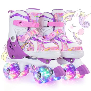 Ролики для дівчаток та хлопчиків, ролики для дітей, регульовані ролики з 8 світлодіодними колесами, розміри S (EU28-31), фіолетові