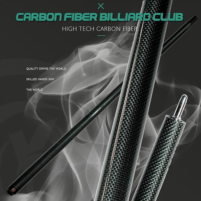 Кю Billardqueue KHEALING з карбону, 58 дюймів, 1/2-дюймова структура, 3-зубчастий з'єднувальний елемент, 12.4 мм наконечник, 540-567 г, для професійних гравців у більярд (зелений)