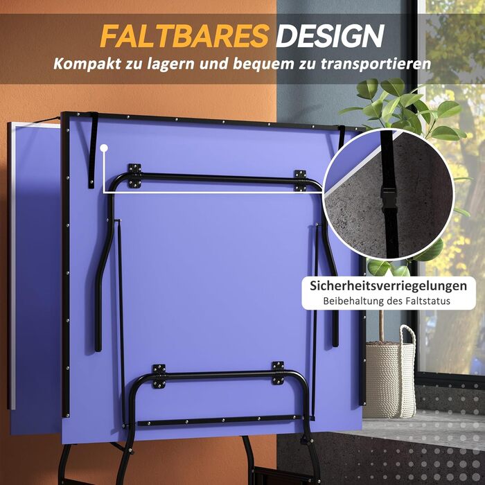 Стіл для пінг-понгу SPORTNOW Mid Size, розкладний, з роликами та сіткою, 3 м'ячі, 12 мм, вологостійкий, для гри в приміщенні та на вулиці, 274 x 152,5 x 76 см, блакитний